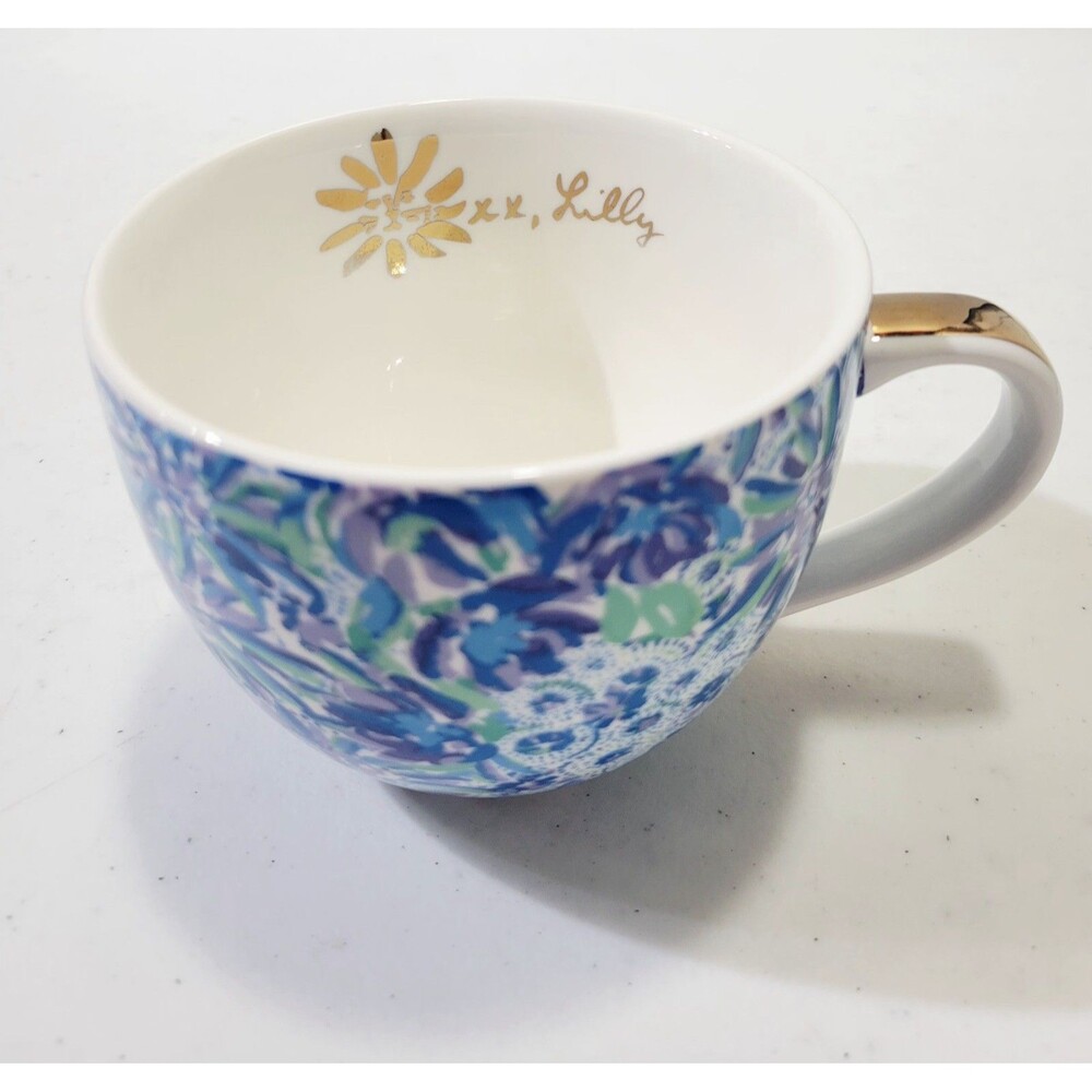 Lilly Pulitzer Coffee Mug 12oz Blue Purple Lavender Allover Floral Print Coastal